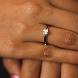 Blue enamelled Solitaire look ring